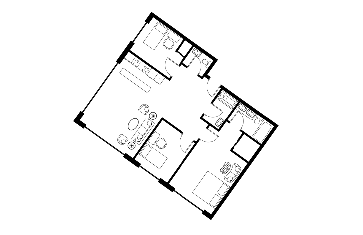 Three-bedroom unit